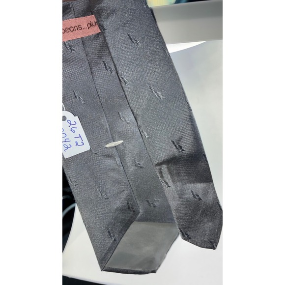 Stringbeans Plus Mens Gray Silk Embroidered Geometric Pattern Tie Made in USA - Picture 9 of 9